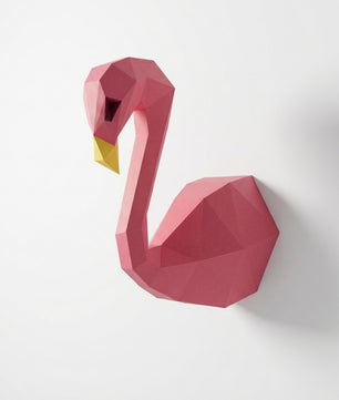 3D Wall Flamingo Papercraft wall flamingo papercraft kit! Polygonal paper art, 37x35x19 cm. Unique DIY wall decor - Mi tienda