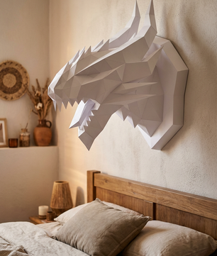 3D polygonal paper dragon head figure for assembly 40 x 29 x 25 – decorative papercraft DIY kit, modern geometric sculpture for wall above the bed - Mi tienda