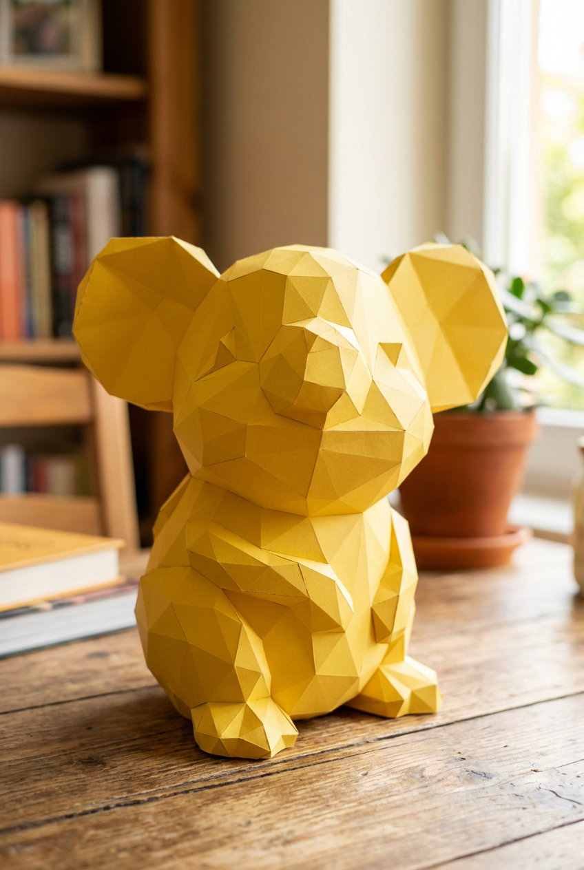 3D polygonal paper mouse for assembly 25 x 30 x 24 – decorative papercraft DIY kit, modern cardboard sculpture, geometric home decoration - Mi tienda