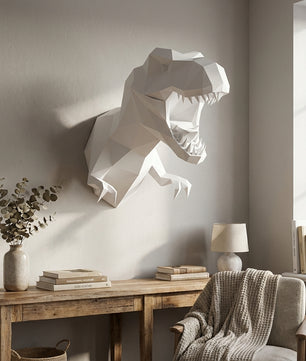 3D Papercraft Green T-Rex Wall Trophy 50cm DIY Low Poly Dinosaur Head Model – Geometric Paper Sculpture Wall Decor for Living Room - Mi tienda