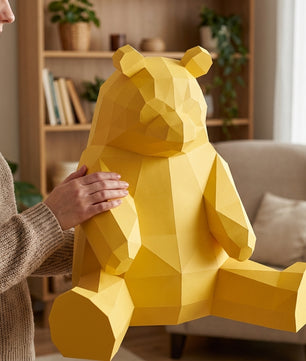 Polygonal panda papercraft, 3d geometric sculpture, 61-piece diy paper kit, 32x35x35 cm, modern handmade decor for home or office - Mi tienda