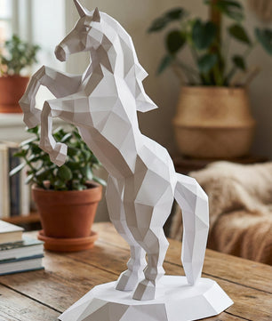 BIG Unicorn polygonal paper figure for assembly ONE meter – papercraft DIY craft, sculptural cardboard unicorn for modern home decoration - Mi tienda