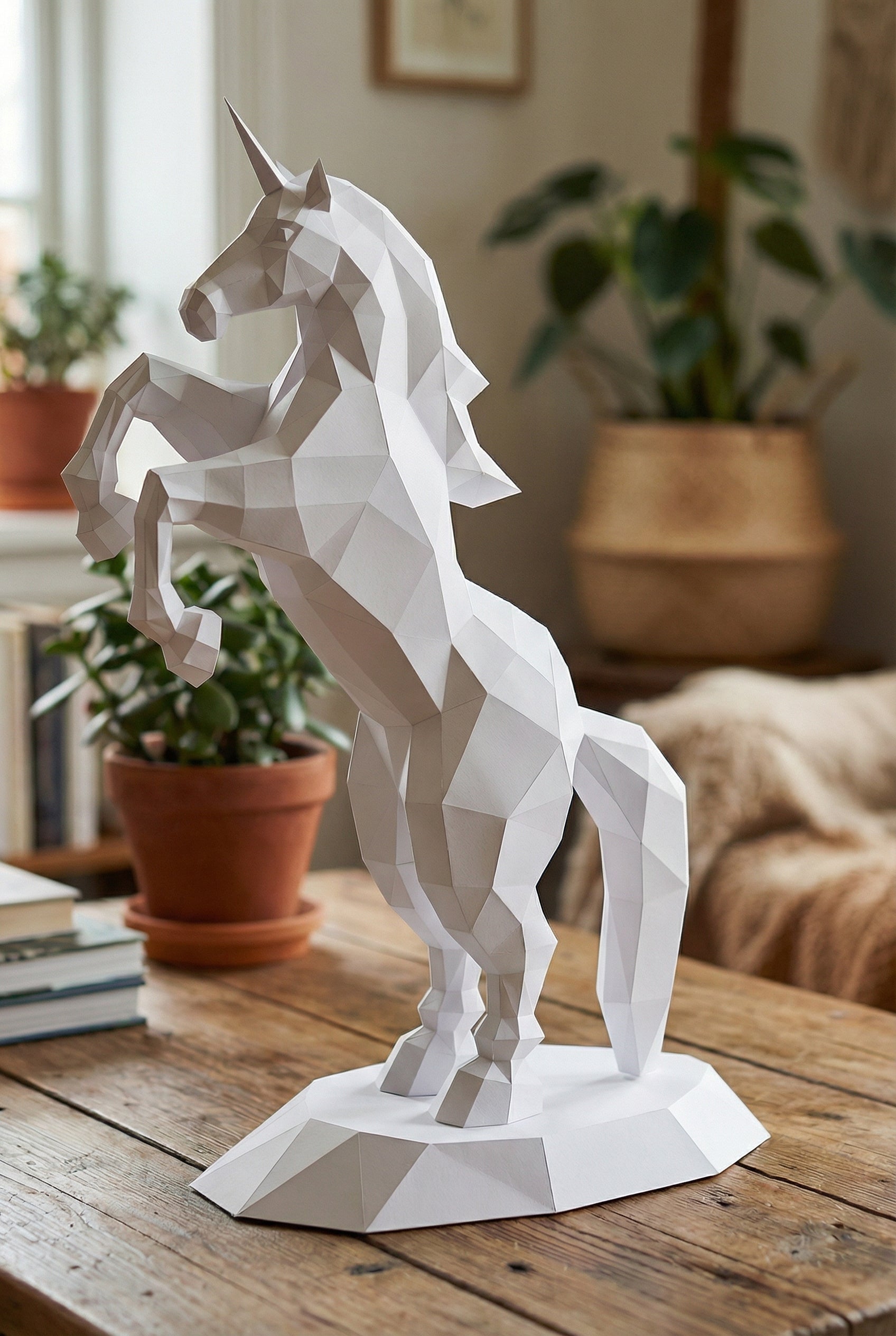 BIG Unicorn polygonal paper figure for assembly ONE meter – papercraft DIY craft, sculptural cardboard unicorn for modern home decoration - Mi tienda