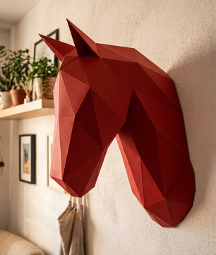 Horse head polygonal paper figure for assembly 25 x 35 x 19 – papercraft DIY craft, modern cardboard wall decoration, geometric style - Mi tienda