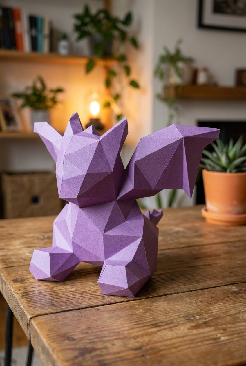 3D small polygonal paper dragon for assembly 23 x 29 x 29 – papercraft DIY kit, modern cardboard sculpture, creative geometric home decoration - Mi tienda