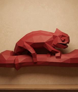 Geometric chameleon papercraft wall sculpture on branch, 3d polygonal lizard, 41x12x19 cm, creative diy kit for unique modern home or office decor - Mi tienda