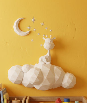 Cute wall giraffe 3D papercraft polygonal paper figure for assembly 50x45x16, 272 parts – DIY craft, sculptural cardboard giraffe for kids room wall decor