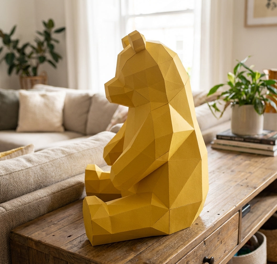 Polygonal panda papercraft, 3d geometric sculpture, 61-piece diy paper kit, 32x35x35 cm, modern handmade decor for home or office - Mi tienda