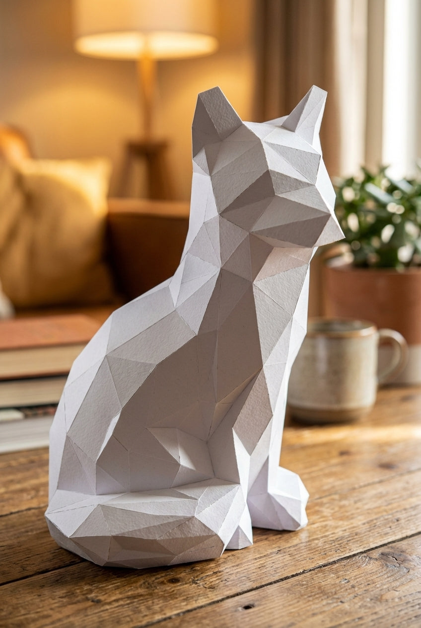 Fox polygonal paper figure for assembly 20 x 16 x 28 – papercraft DIY kit, modern cardboard sculpture, creative geometric home decoration - Mi tienda