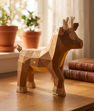 Ciervo pequeño 3D, figura de papel poligonal para ensamblar 42x32x11 – Manualidad DIY, ciervo de cartón escultórico para decoración de pared moderna