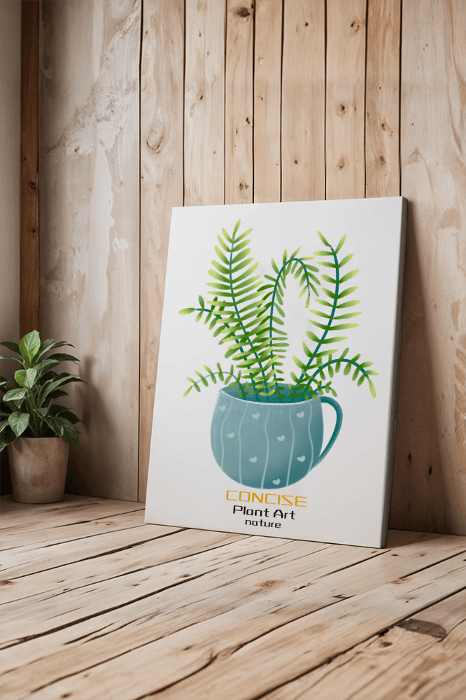 Illustration of a Plant in a Decorative Blue Pot with Green Leaves