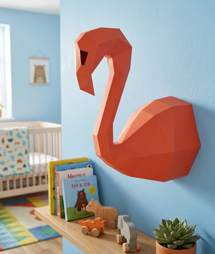 3D Wall Flamingo Papercraft wall flamingo papercraft kit! Polygonal paper art, 37x35x19 cm. Unique DIY wall decor - Mi tienda
