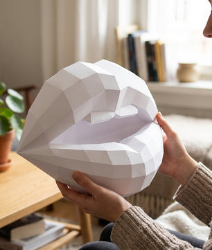 3D lips with teeth papercraft, polygonal paper figure for assembly, 35x26x20 cm, 49 parts – DIY geometric sculpture, unique wall art for creative workspace