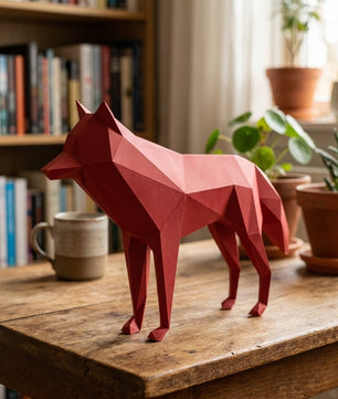 3D polygonal paper wolf figure for assembly 58x30x12 – decorative papercraft DIY kit, modern geometric sculpture for table or shelf - Mi tienda
