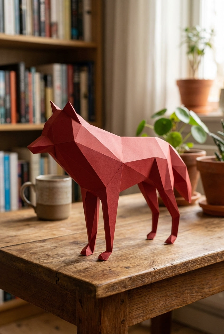3D polygonal paper wolf figure for assembly 58x30x12 – decorative papercraft DIY kit, modern geometric sculpture for table or shelf - Mi tienda