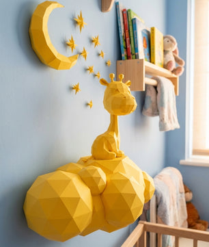 Cute wall giraffe 3D papercraft polygonal paper figure for assembly 50x45x16, 272 parts – DIY craft, sculptural cardboard giraffe for kids room wall decor