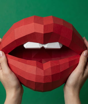 3D lips with teeth papercraft, polygonal paper figure for assembly, 35x26x20 cm, 49 parts – DIY geometric sculpture, unique wall art for creative workspace