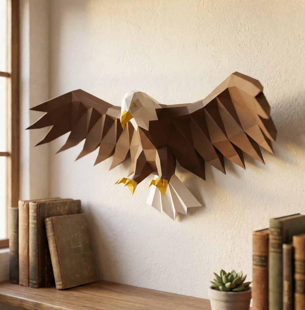 3D Eagle Wall Art Papercraft, Polygonal Bird Figure for Assembly – DIY Geometric Sculpture, Unique Home Decor for Creative Workspace - Mi tienda
