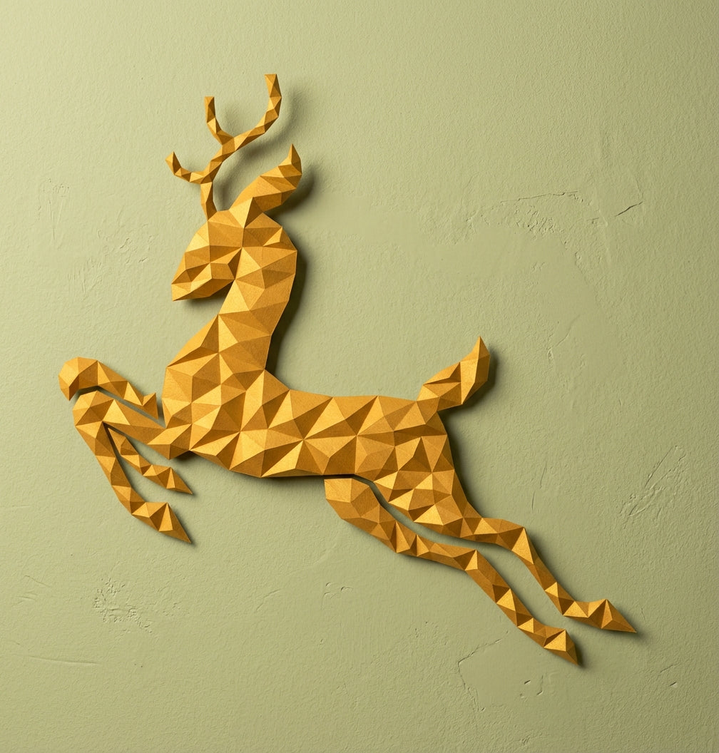 Modern flat deer wall papercraft, 56x57x2 cm geometric 3D polygonal silhouette, DIY creative kit for striking living room or hallway wall art, bold red home decor - Mi tienda