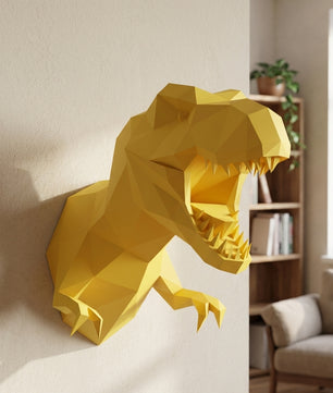 3D Papercraft Green T-Rex Wall Trophy 50cm DIY Low Poly Dinosaur Head Model – Geometric Paper Sculpture Wall Decor for Living Room - Mi tienda