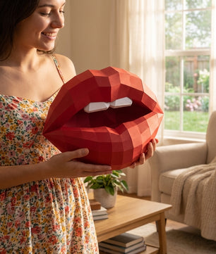 3D lips with teeth papercraft, polygonal paper figure for assembly, 35x26x20 cm, 49 parts – DIY geometric sculpture, unique wall art for creative workspace