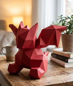 3D small polygonal paper dragon for assembly 23 x 29 x 29 – papercraft DIY kit, modern cardboard sculpture, creative geometric home decoration - Mi tienda
