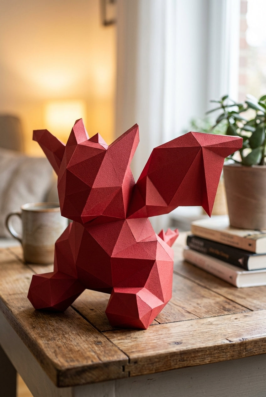 3D small polygonal paper dragon for assembly 23 x 29 x 29 – papercraft DIY kit, modern cardboard sculpture, creative geometric home decoration - Mi tienda