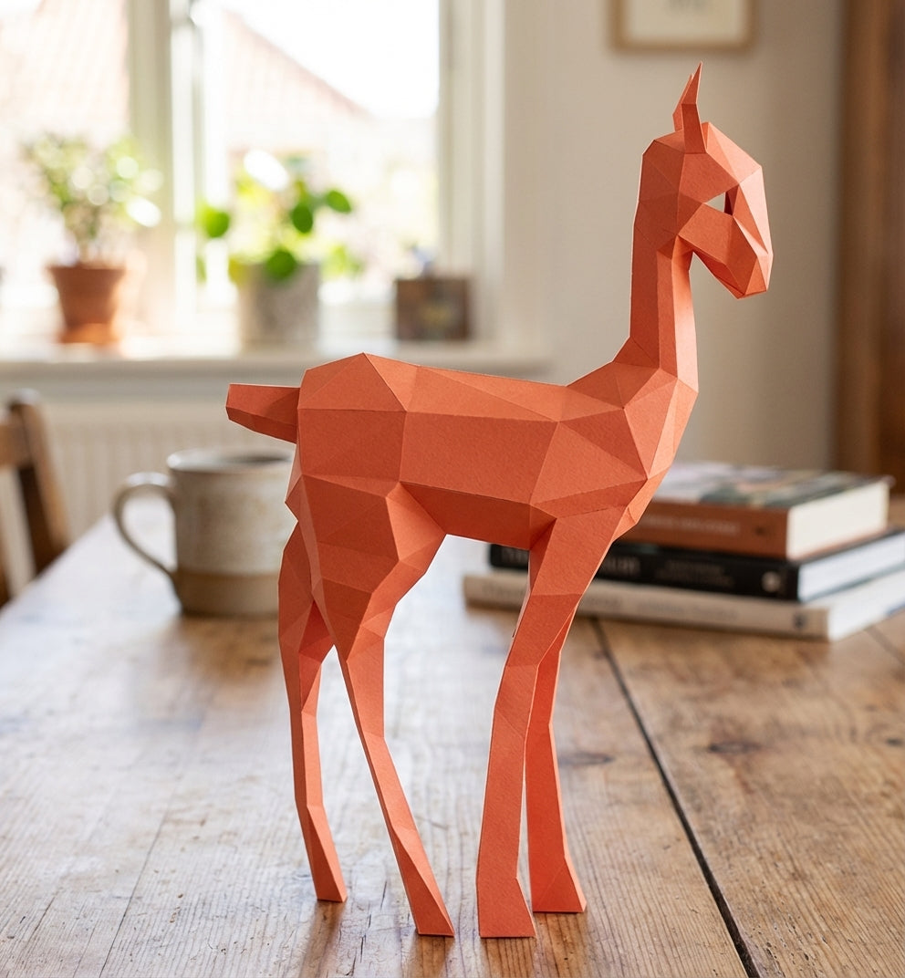 Kit DIY de papel poligonal papercraft 3D de cervatillo, 70x43x11 cm, 72 piezas – Ciervo de cartón geométrico, figura animal creativa para decoración de pared de habitación infantil