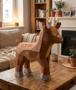 Ciervo pequeño 3D, figura de papel poligonal para ensamblar 42x32x11 – Manualidad DIY, ciervo de cartón escultórico para decoración de pared moderna