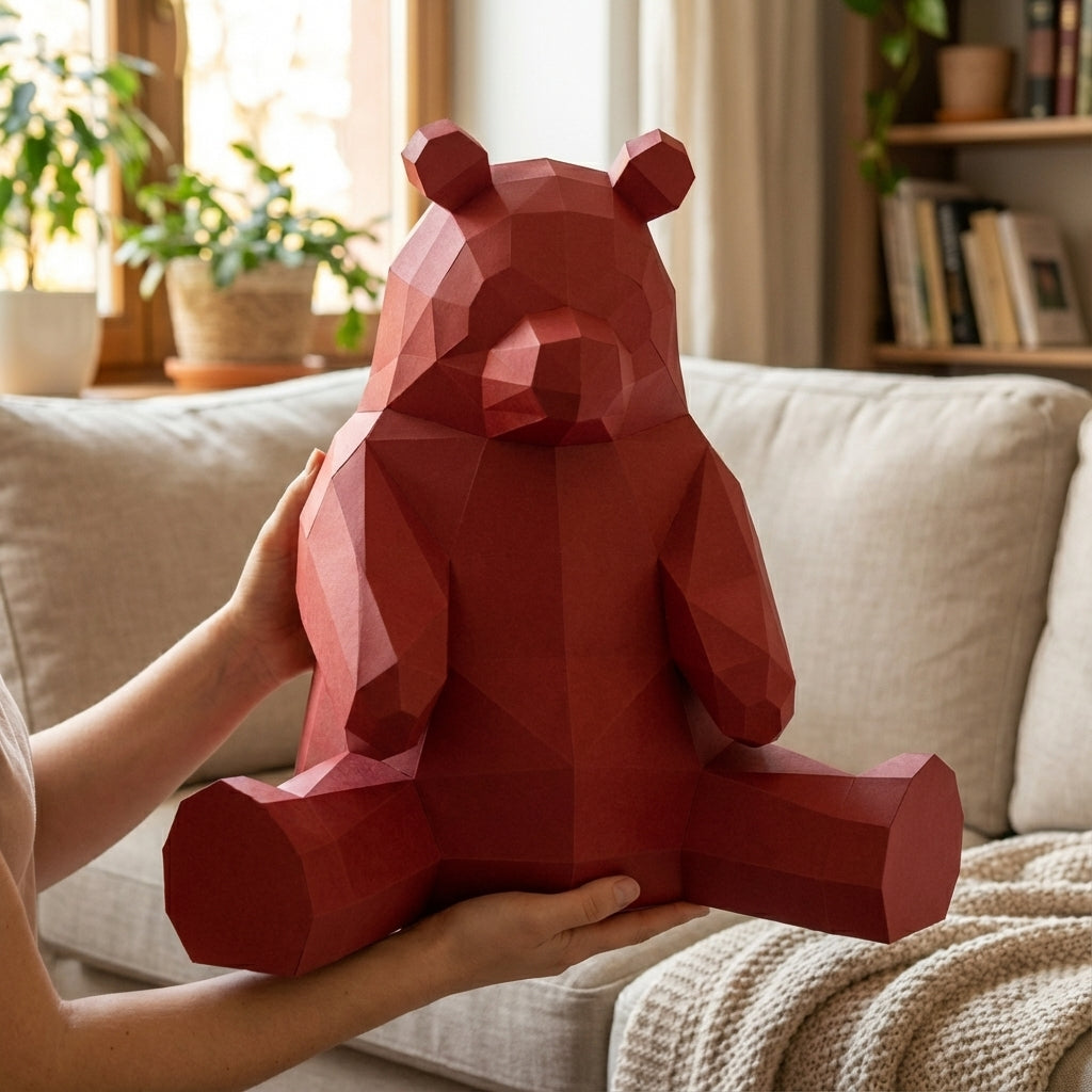 Polygonal panda papercraft, 3d geometric sculpture, 61-piece diy paper kit, 32x35x35 cm, modern handmade decor for home or office - Mi tienda