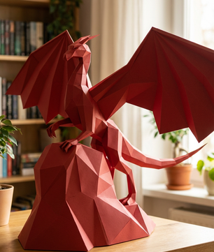 3D polygonal paper dragon figure to assemble on a rock 43x60x36 – DIY papercraft decorative kit, modern geometric sculpture for table or shelf - Mi tienda