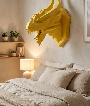 3D polygonal paper dragon head figure for assembly 40 x 29 x 25 – decorative papercraft DIY kit, modern geometric sculpture for wall above the bed - Mi tienda