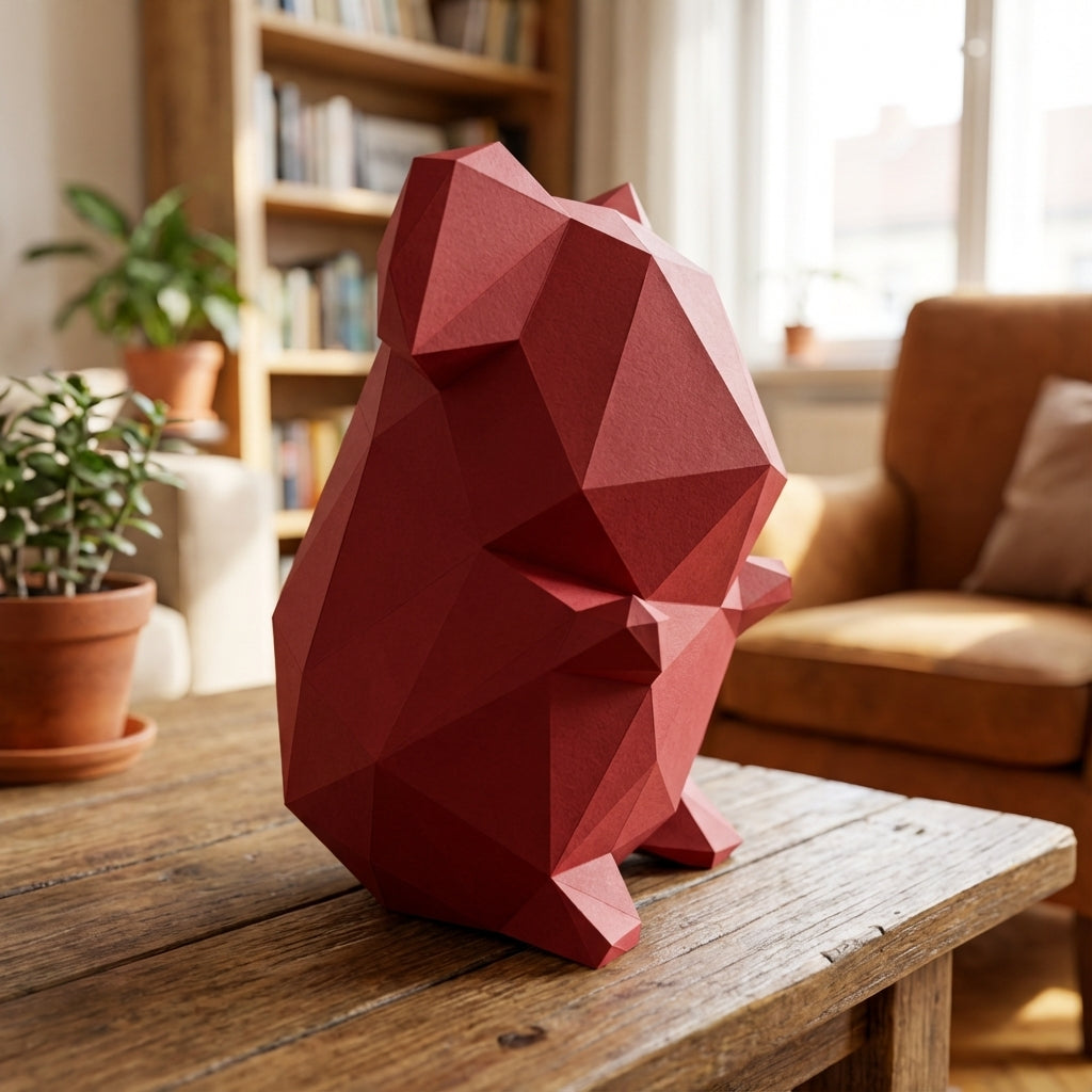 Own polygonal hamster papercraft – 3D modern geometric sculpture, 44 ready-to-fold pieces, size 30x26x20 cm, creative paper animal decor for any space - Mi tienda