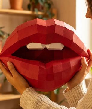 3D lips with teeth papercraft, polygonal paper figure for assembly, 35x26x20 cm, 49 parts – DIY geometric sculpture, unique wall art for creative workspace