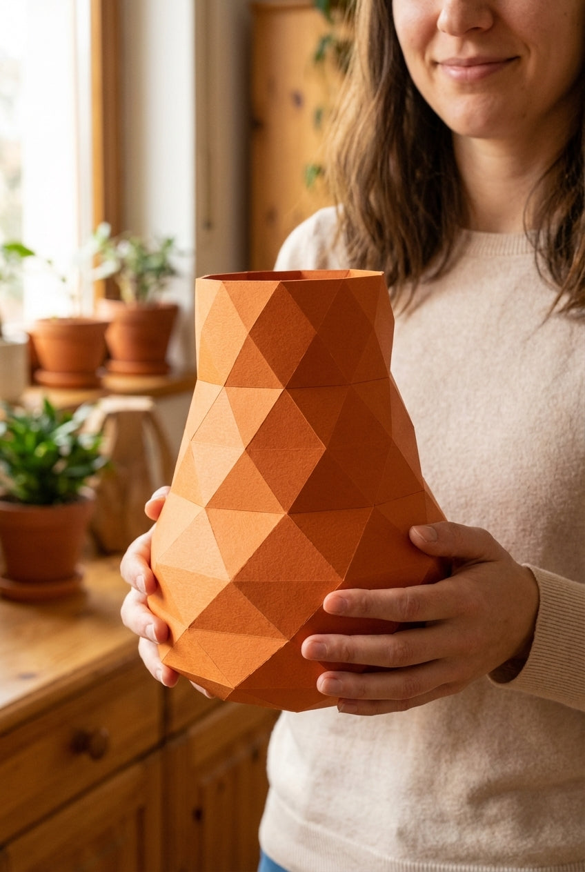 Jarrón de papel decorativo 3D 21 x 16 x 17 – recipiente poligonal para ensamblar, manualidad DIY, papel de 180 g, decoración moderna para el hogar