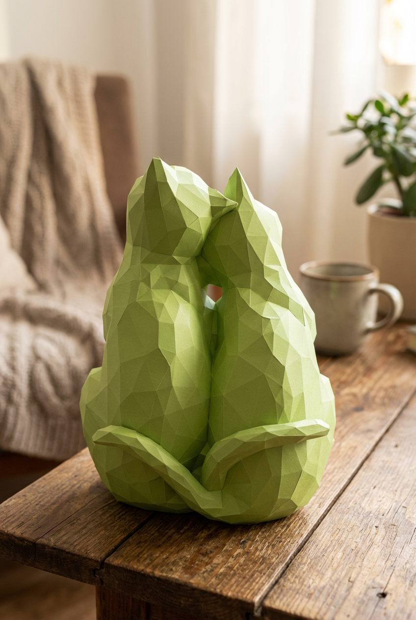 Figura constructor gatos poligonales de papel, manualidad 3D para montar 35x29x26 — PaperCraft DIY, figura de cartón para decoración del hogar