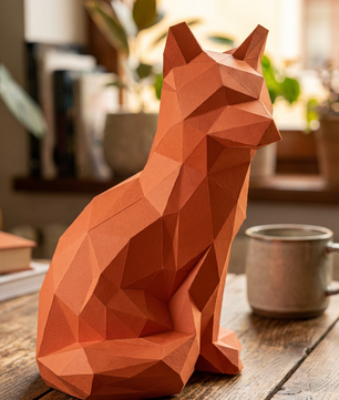 Fox polygonal paper figure for assembly 20 x 16 x 28 – papercraft DIY kit, modern cardboard sculpture, creative geometric home decoration - Mi tienda