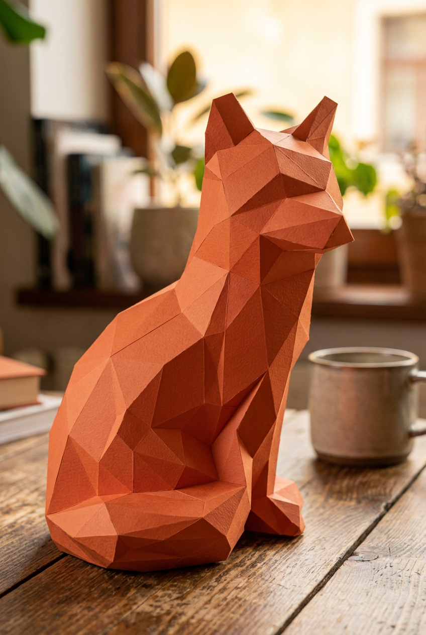 Fox polygonal paper figure for assembly 20 x 16 x 28 – papercraft DIY kit, modern cardboard sculpture, creative geometric home decoration - Mi tienda