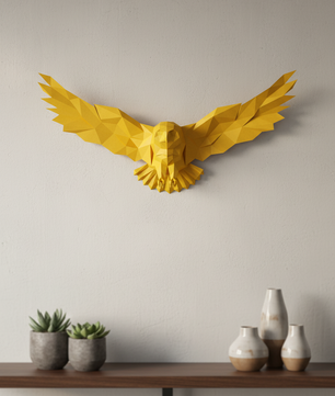 Figura decorativa: búho poligonal de papel con alas desplegadas 75x36x35, manualidades 3D para montar — PaperCraft DIY