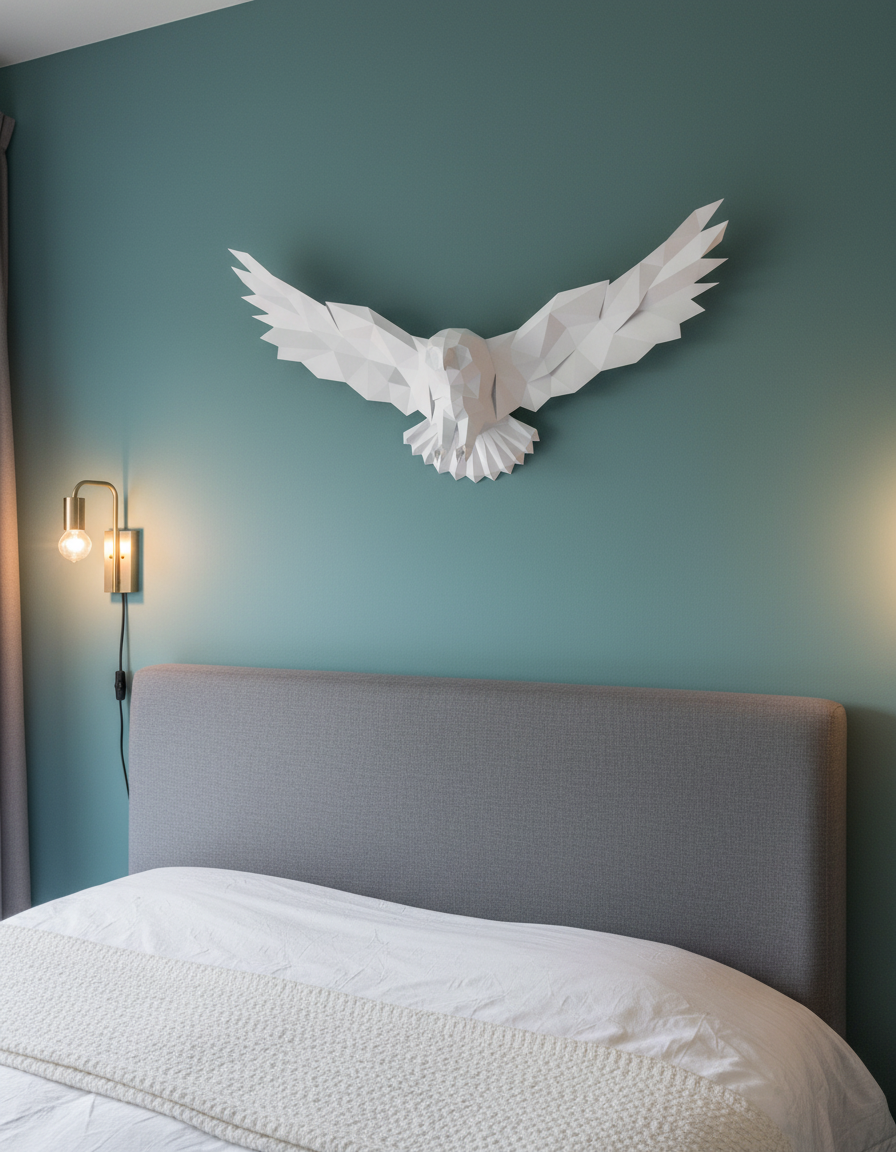 Figura decorativa: búho poligonal de papel con alas desplegadas 75x36x35, manualidades 3D para montar — PaperCraft DIY