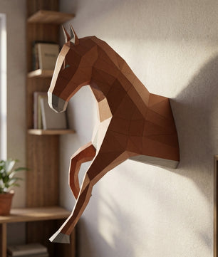 Cabeza de caballo para colgar en la pared papercraft 3D, escultura de papel poligonal DIY, 51x16x35 cm, 59 piezas – Decoración de pared geométrica, kit de montaje, trofeo de caballo decorativo para dormitorio juvenil