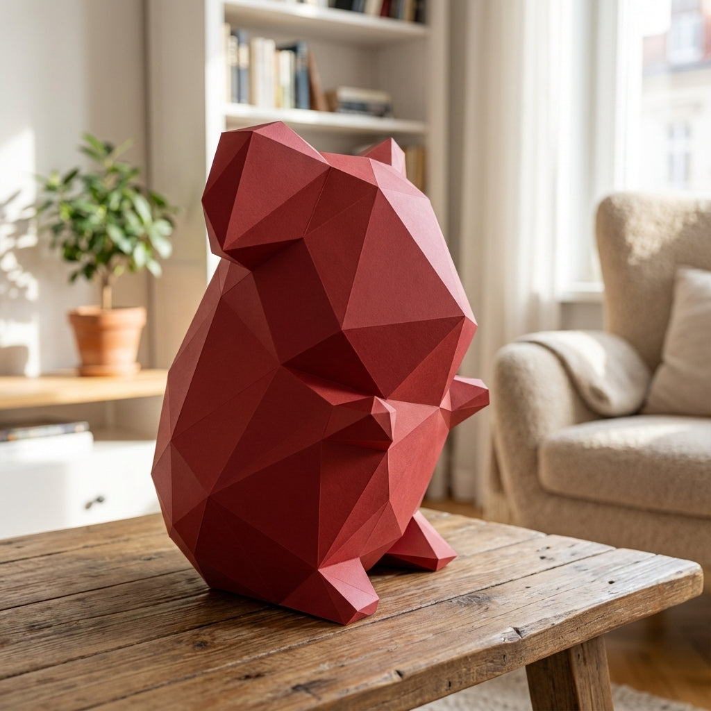Own polygonal hamster papercraft – 3D modern geometric sculpture, 44 ready-to-fold pieces, size 30x26x20 cm, creative paper animal decor for any space - Mi tienda