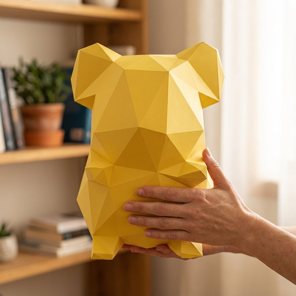 Own polygonal hamster papercraft – 3D modern geometric sculpture, 44 ready-to-fold pieces, size 30x26x20 cm, creative paper animal decor for any space - Mi tienda
