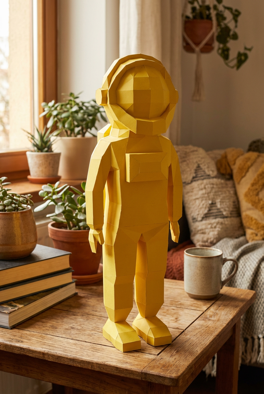 3D polygonal paper astronaut figure for assembly 51 x 18 x 14 – decorative papercraft DIY kit, modern geometric sculpture for table or shelf - Mi tienda