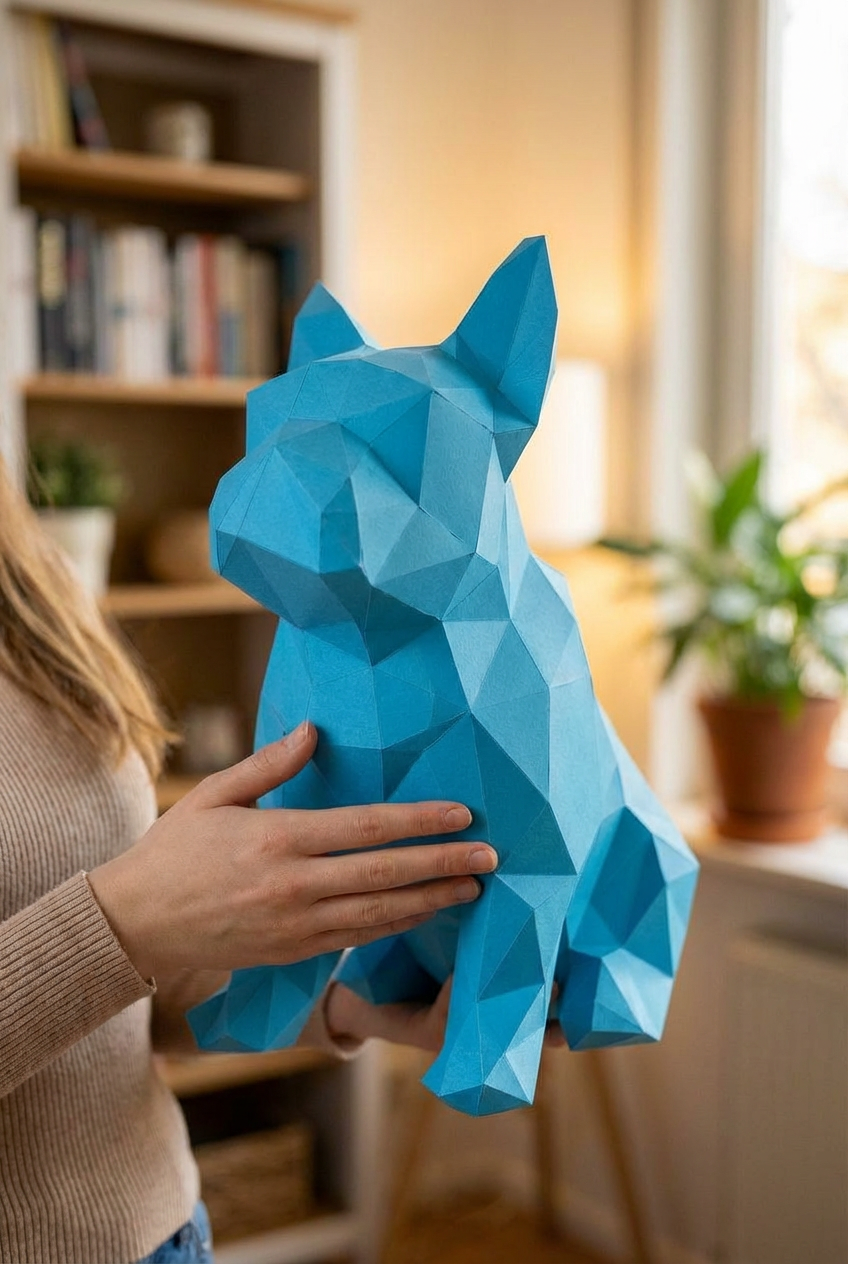 French bulldog figure 3D polygonal paper  35x19x31 – papercraft DIY kit, geometric sculpture for table or shelf - Mi tienda