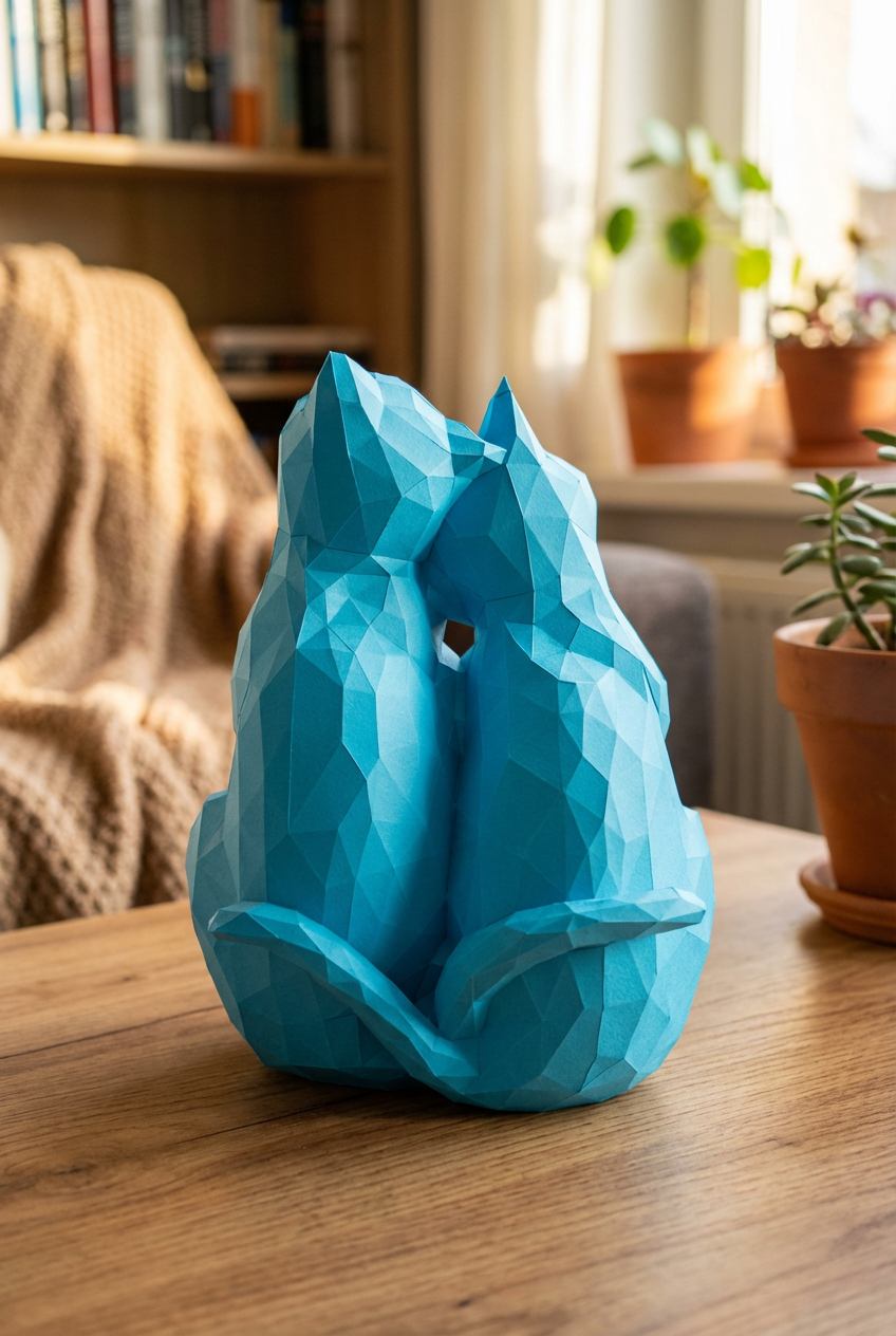 Figura constructor gatos poligonales de papel, manualidad 3D para montar 35x29x26 — PaperCraft DIY, figura de cartón para decoración del hogar