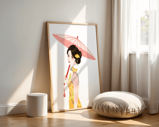 Japanese Geisha Wall Art | Oriental Minimalist Poster | Traditional Asian Decor Print