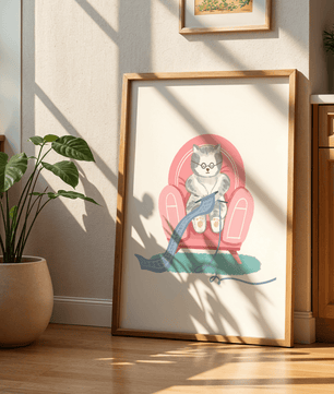 Cozy knitting cat relaxing in an armchair with a warm scarf - Mi tienda