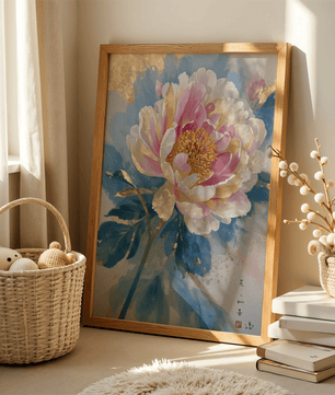 Golden peony with delicate watercolor strokes and gold accents - Mi tienda
