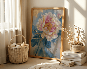Golden peony with delicate watercolor strokes and gold accents - Mi tienda